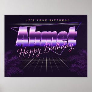 Ahmet Nom Vorname lila retro Poster Geburtstag