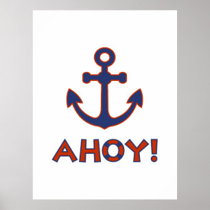 AHOJ! Boei + Ankerontwerp Rood+Blauw Poster