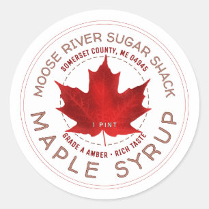 Ahornsiroop Koperrand Rode Suiker Maple Leaf Ronde Sticker