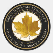 Ahornstroop geel esdoornblad gestippelde rand ronde sticker (Voorkant)