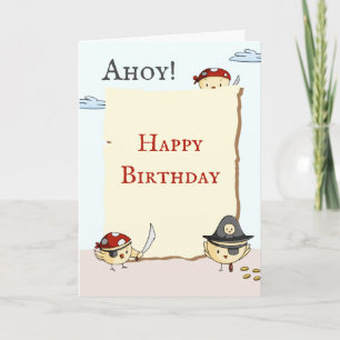 Ahoy Bird Pirate Theme Birthday Greeting Kaart