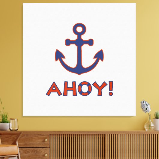 AHOY! Boei + ankerontwerp rood + blauw Canvas Afdruk (Insitu (Woonkamer))