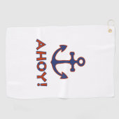 AHOY! Boei + ankerontwerp rood + blauw Golfhanddoek (Horizontaal)