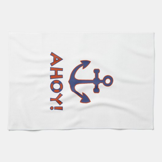 AHOY! Boei + ankerontwerp rood + blauw Theedoek (Horizontaal)