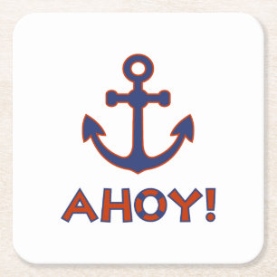 AHOY! Boei + ankerontwerp rood + blauw Vierkante Kartonnen Onderzetter