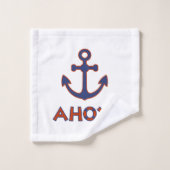 AHOY ! Bouée + Design Ancre Rouge+Bleu (Gant de toilette)