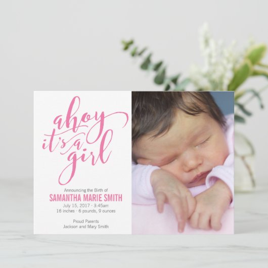 Ahoy C’est une fille Faire-part de naissance à thè (Debout devant)