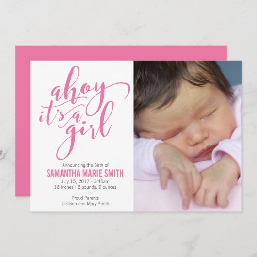 Ahoy C’est une fille Faire-part de naissance à thè (Devant / Derrière)