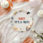 Ahoy C'est un Baby shower de pirates<br><div class="desc">Terminez votre célébration sur le thème des pirates avec notre "Ahoy It's A Boy Pirate Baby shower Paper Plates". Ces assiettes festives présentent un design dynamique avec des bateaux de pirates ludiques, des coffres au trésor et des éléments nautiques en bleu et rouge gras. Parfaits pour servir des snacks, des...</div>