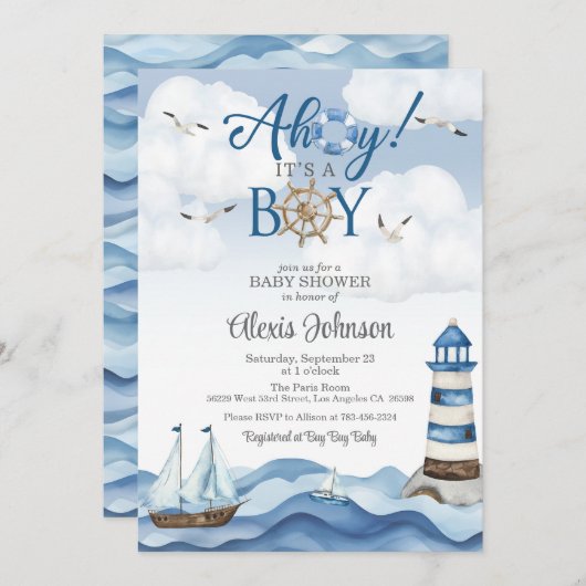 Ahoy c'est un Baby shower garçon Invitation (Devant / Derrière)