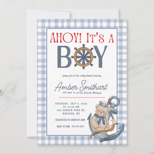 AHOY C'est un Baby shower garçon Invitation (Devant)