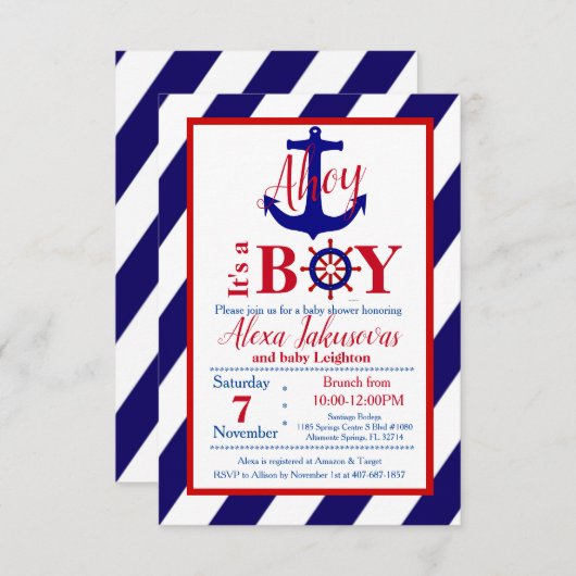 Ahoy ! C'est un Baby shower garçon Invitation (Devant / Derrière)