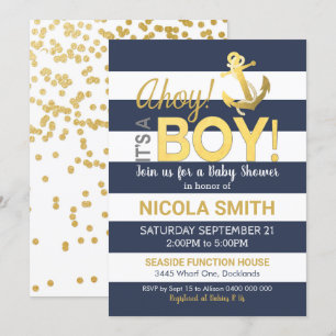 Ahoy c'est un Baby shower garçon Invitation Gold N