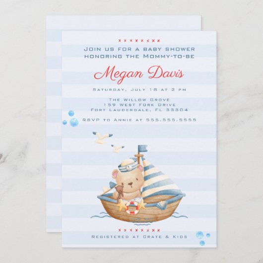 Ahoy C'Est Un Garçon Bébé Douche Invitations (Devant / Derrière)