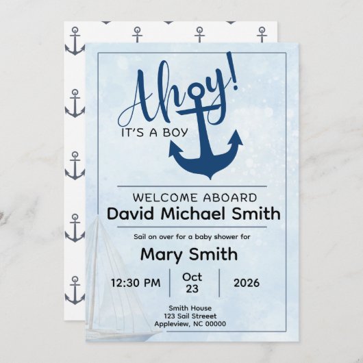 Ahoy C'est un garçon Invitation Baby shower (Devant / Derrière)