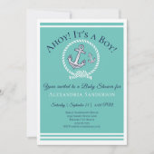 Ahoy c'est un garçon ! Invitation Baby shower naut (Devant)