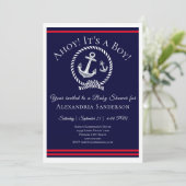 Ahoy c'est un garçon ! Invitation Baby shower naut (Debout devant)