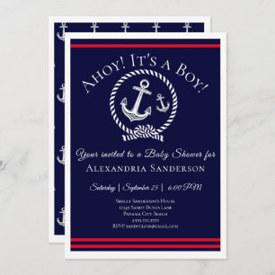 Ahoy c'est un garçon ! Invitation Baby shower naut