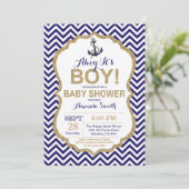 Ahoy c'est un garçon ! Invitation Baby shower naut (Debout devant)