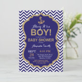 Ahoy c'est un garçon ! Invitation Baby shower naut (Debout devant)