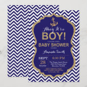 Ahoy c'est un garçon ! Invitation Baby shower naut (Devant / Derrière)
