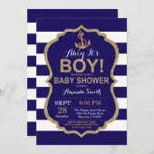 Ahoy c'est un garçon ! Invitation Baby shower naut (Devant / Derrière)