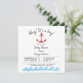 Ahoy C'est un garçon. Invitation baby shower nauti (Debout devant)