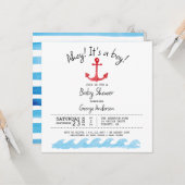 Ahoy C'est un garçon. Invitation baby shower nauti (Devant/Arrière en situation)