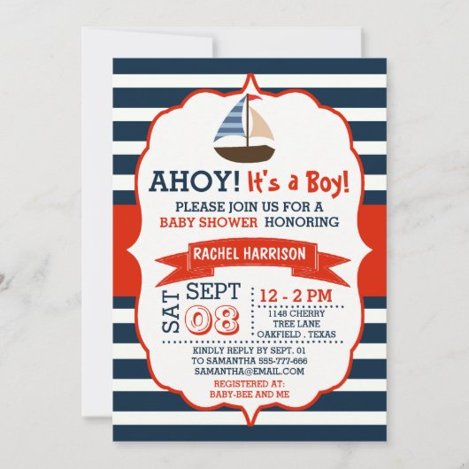 Ahoy C'est un garçon ! Invitations Baby showers na (Devant)