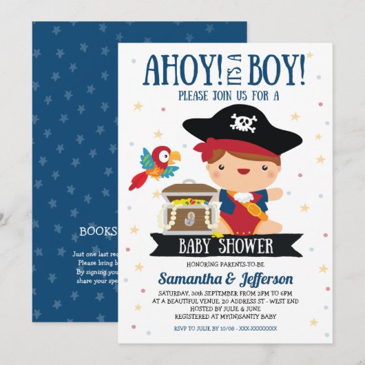 Ahoy C'est un garçon Pirate Baby shower Invitation (Devant / Derrière)
