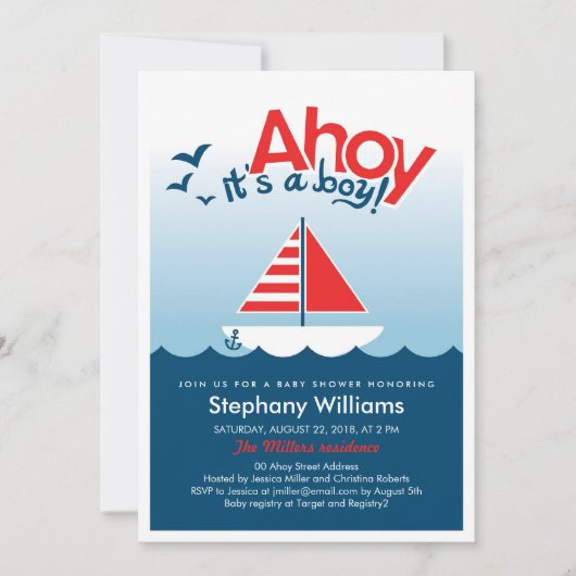 Ahoy c'est un Invitation Baby shower nautique (Devant)