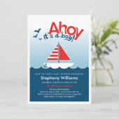 Ahoy c'est un Invitation Baby shower nautique (Debout devant)