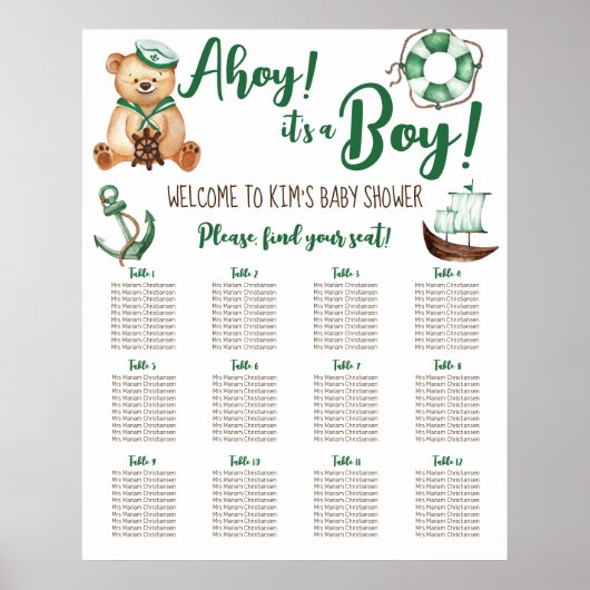 Ahoy c'est un tableau de sièges pour garçon (Devant)