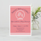 Ahoy c'est une fille ! Invitation Baby shower naut (Debout devant)