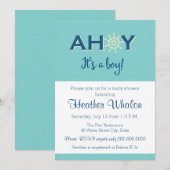 Ahoy c'est une invitation de baby shower nautique (Devant / Derrière)