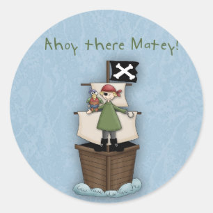 Ahoy Daar Matey. Pirate Party Ronde Sticker