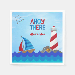 "Ahoy Daar" Nautical Sailboat Lighthouse Treasure Servet