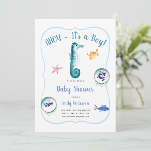 AHOY est un bébé garçon douche Invitations Ocean S (Debout devant)