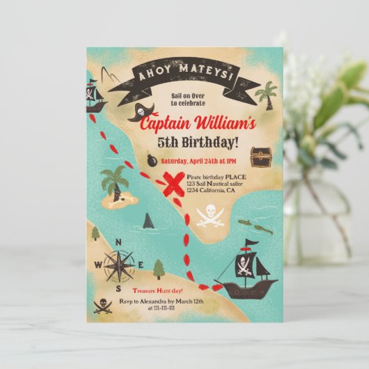 Ahoy Fun Pirate trésor Carte enfants 5e anniversai (Debout devant)