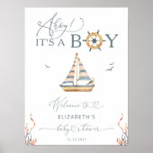 Ahoy, het is Boy! Nautical Boat Baby shower Welkom Poster (Voorkant)