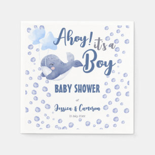 Ahoy het is een baby shower blauwe vinvis. servet