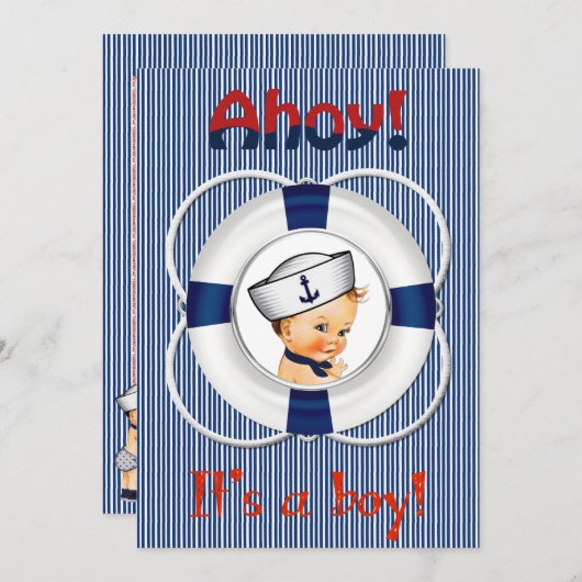 Ahoy Het is een Baby shower-uitnodiging voor een j Kaart (Voorkant / Achterkant)
