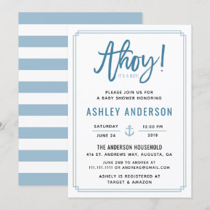 Ahoy! Het is een Boy Anchor Baby shower Invitation Kaart