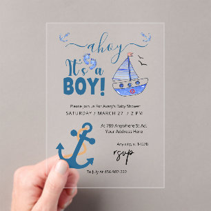 Ahoy Het is een Boy Anchor Nautisch Baby shower Bl Acryl Uitnodigingen