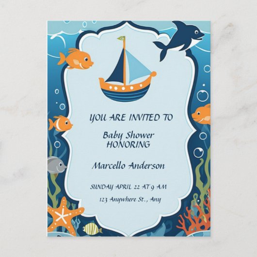 "Ahoy! Het is een Boy_ Baby shower Invitation Briefkaart (Voorkant)