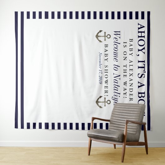 Ahoy Het is een Boy Baby shower Photo Booth Wandkleed (In Situ (horizontaal))