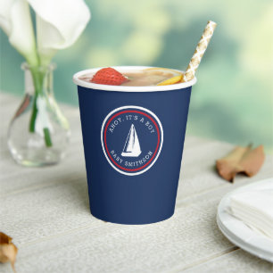 Ahoy Het is een Boy Baby shower Zeilboot Papieren Bekers