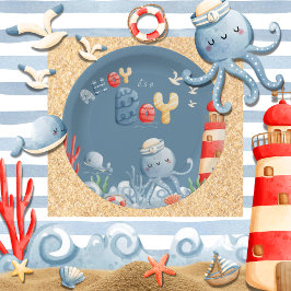 Ahoy Het is een Boy Blue Nautical Baby shower Papieren Bordje