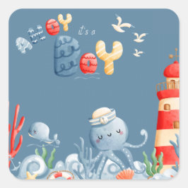 Ahoy Het is een Boy Blue Nautical Baby shower Vierkante Sticker