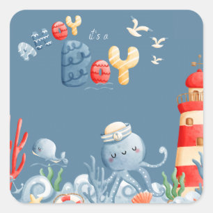 Ahoy Het is een Boy Blue Nautical Baby shower Vierkante Sticker